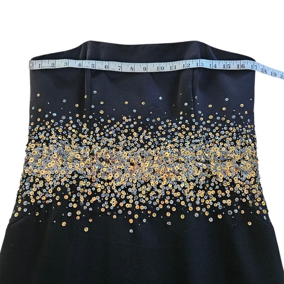Women's Halston Sofi Gown Columm Crape Strapless Black Dress Gold Sequins 12 - Picture 11 of 15